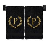 Custom Luxury Towels Monogrammed Hand Towels for Bathroom | Set of 2 | Genuine Turkish Towels | Choose Towel and Thread Color | A - Z | Monogrammed Towels with Embroidered Wheat Laurel Design