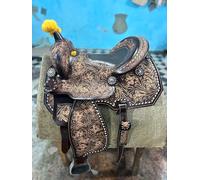 Custom Made Antique Finish Western Horse Saddle Barrel Racing Trail Hand Tooled Carved Leather Equestrian Tack Set 10" to 18" ST-WLS-216 (12" Seat)