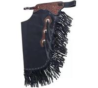 Custom Made Leather Western Chinks/Chaps Soft Quality Leather Floral Tooled Bull Trail Riding Black (X-Small)