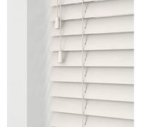 Custom Made To Measure Real Wooden Venetian Blinds with strings (50mm Slats) (Fog White, Up To 150cm (Width) x Up To 120cm (Drop))