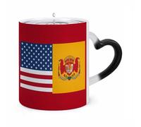 Custom Magic American Spain Flag Color Changing Mug 11 Oz Heat Sensitive Ceramic Coffee Cup Black Mug Reveals Fun Secret Design with Heat Christmas Birthday Gift for Coffee Lovers Women