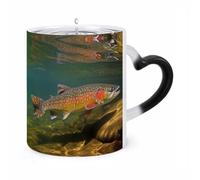 Custom Magic Brook Trout Fly Fishing Color Changing Mug 11 Oz Heat Sensitive Ceramic Coffee Cup Black Mug Reveals Fun Secret Design with Heat Christmas Birthday Gift for Coffee Lovers Women