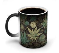 Custom Magic Mug Color Changing Heat Reveals Hidden A Puff in Time Weed Marijuana Pattern 11 Oz Ceramic Coffee Cup Heat Activated Black to White Mug Novelty Gift for Coffee Lover