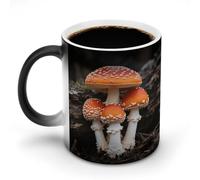 Custom Magic Mug Color Changing Heat Reveals Hidden Amanita Caesarea Pattern 11 Oz Ceramic Coffee Cup Heat Activated Black to White Mug Novelty Gift for Coffee Lover