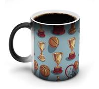 Custom Magic Mug Color Changing Heat Reveals Hidden Basketball And Trophy Pattern 11 Oz Ceramic Coffee Cup Heat Activated Black to White Mug Novelty Gift for Coffee Lover