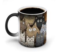 Custom Magic Mug Color Changing Heat Reveals Hidden Cats Faces Pattern 11 Oz Ceramic Coffee Cup Heat Activated Black to White Mug Novelty Gift for Coffee Lover