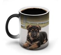 Custom Magic Mug Color Changing Heat Reveals Hidden German Shepherd Puppies Pattern 11 Oz Ceramic Coffee Cup Heat Activated Black to White Mug Novelty Gift for Coffee Lover
