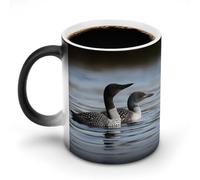 Custom Magic Mug Color Changing Heat Reveals Hidden Loon Birds Pattern 11 Oz Ceramic Coffee Cup Heat Activated Black to White Mug Novelty Gift for Coffee Lover