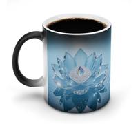 Custom Magic Mug Color Changing Heat Reveals Hidden Lotus Flower Pattern 11 Oz Ceramic Coffee Cup Heat Activated Black to White Mug Novelty Gift for Coffee Lover