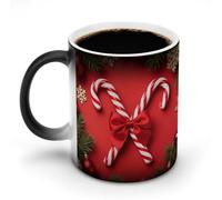 Custom Magic Mug Color Changing Heat Reveals Hidden Red Christmas Candy Pattern 11 Oz Ceramic Coffee Cup Heat Activated Black to White Mug Novelty Gift for Coffee Lover