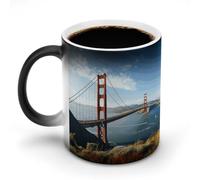 Custom Magic Mug Color Changing Heat Reveals Hidden San Francisco Golden Gate Bridge Pattern 11 Oz Ceramic Coffee Cup Heat Activated Black to White Mug Novelty Gift for Coffee Lover