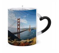 Custom Magic Mug San Francisco Golden Gate Bridge Color Changing Heat Reveals Hidden Pattern 11 Oz Ceramic Coffee Cup Heat Activated Black to White Mug Novelty Gift for Coffee Lover Women