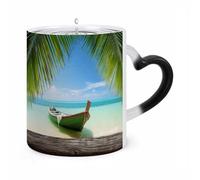 Custom Magic Seaside Boat Color Changing Mug 11 Oz Heat Sensitive Ceramic Coffee Cup Black Mug Reveals Fun Secret Design with Heat Christmas Birthday Gift for Coffee Lovers Women