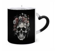Custom Magic Skull in Darkness Color Changing Mug 11 Oz Heat Sensitive Ceramic Coffee Cup Black Mug Reveals Fun Secret Design with Heat Christmas Birthday Gift for Coffee Lovers Women