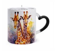 Custom Magic Watercolor Giraffes Color Changing Mug 11 Oz Heat Sensitive Ceramic Coffee Cup Black Mug Reveals Fun Secret Design with Heat Christmas Birthday Gift for Coffee Lovers Women