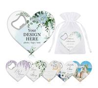Custom Magnetic Bottle Openers Wedding Party Favors,Pack 5-100 Bulk Personalized Heart Shape Bottle Opener with Magnet,Bridal Shower Favors for Guests,Baptism,Baby Shower & Engagement