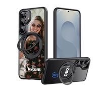 Custom Magnetic Case for Samsung Galaxy S25 5G, Personalized Photo/Logo Name, 360° Rotatable Ring Stand, Military-Grade Shockproof, Silicone Bumper, Translucent Back Cover Compatible with MagSafe