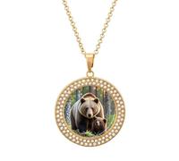Custom Mama Bear Picture Necklace Personalized Circle Chain Pendant Gold/Silver Photo Dog Tag Keepsake Necklaces Hip Hop Memorial Jewelry Gifts for Men Women, One size, Titanium Steel, Rhinestone