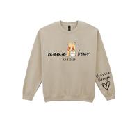 Custom Mama Bear Sweatshirt with Kid Name on Sleeve, Personalised Mum Sweatshirt, Gift for Her Mummy Top, Mother Day Jumper(S, Sand)