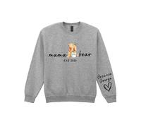 Custom Mama Bear Sweatshirt with Kid Name on Sleeve, Personalised Mum Sweatshirt, Mother Day Jumper, Gift for Her Mummy Top(S, Heather Grey)