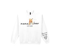 Custom Mama Bear Sweatshirt with Kid Name on Sleeve, Personalised Mum Sweatshirt, Mother Day Jumper, Gift for Her Mummy Top(XXL, White)