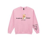 Custom Mama Bear Sweatshirt with Kid Name on Sleeve, Personalised Mum Sweatshirt, Mother Day Jumper, Gift for Her Mummy Top (Light Pink, 5 Years)