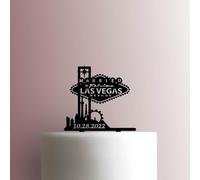 Custom Married in Fabulous Las Vegas Skyline Date - Acrylic Cake Topper 8 Inch Width/Light Green