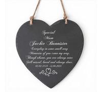 Custom Memorial Personalised Mum Memorial Heart Slate Plaque, 20cm, Grey, Wall Hanging Tribute with Jute Rope, Laser-Engraved, Contemporary Style