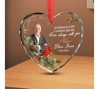 Custom Memorial Photo Crystal Glass Ornament, Personalized Dad Mom Christmas Keepsake, I'm Always With You Gift for Loss of Father