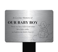 Custom Memorial Plaque For Baby Boy Or Girl - Personalised Bereavement Gifts, Gardens Ground Stakes & Grave Ornaments in Durable Acrylic, Waterproof & Hard-Wearing (Brushed Aluminium)