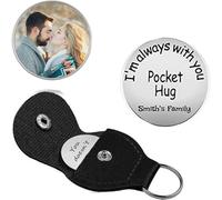 Custom Memorial Pocket Hug Token,Custom Photo Pocket Hug Token Gifts Leather Keychain with Picture Personalized Long Distance Relationship Gifts for Men Lover (Black)