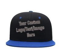 Custom Men Women Hip Hop Snapback Hat Personalized Adjustable BrimTrendy Plain Tone Add Text/Logo/Image Baseball Caps (Embroidery, HAT=Black+Blue)
