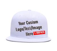 Custom Men Women Hip Hop Snapback Hat Personalized Adjustable BrimTrendy Plain Tone Add Text/Logo/Image Baseball Caps (Print, White)