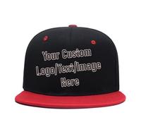 Custom Men Women Hip Hop Snapback Hat Personalized Adjustable BrimTrendy Plain Tone Add Text/Logo/Image Baseball Caps (Embroidery, HAT=Black+red)