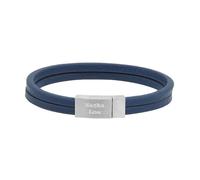 Custom men's bracelet, double round blue flat leather, steel buckle