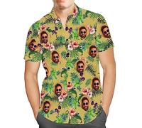 Custom Mens Hawaiian Shirt with Face Personalised Photo Tropical Floral Aloha Beach Shirt Funny Gifts for Men Husband Bf Dad Yellow