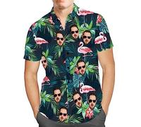 Custom Mens Hawaiian Shirt with Face Personalised Photo Tropical Floral Aloha Beach Shirt Funny Gifts for Men Husband Bf Dad