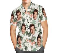 Custom Mens Hawaiian Shirt with Face Personalised Photo Tropical Floral Aloha Beach Shirt Funny Gifts for Men Husband Bf Dad