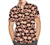 Custom Mens Hawaiian Shirt with Face Personalised Photo Tropical Floral Aloha Beach Shirt Funny Gifts for Men Husband Bf Dad