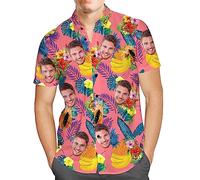 Custom Mens Hawaiian Shirt with Face Personalised Photo Tropical Floral Aloha Beach Shirt Funny Gifts for Men Husband Bf Dad