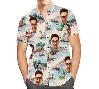 Custom Mens Hawaiian Shirt with Face Personalised Photo Tropical Floral Aloha Beach Shirt Funny Gifts for Men Husband Bf Dad