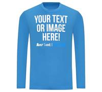 Custom Mens Long Sleeve Polyester T Shirt Personalised Any Text Image Logo Activwear Sports Performance Gym Workwear Long Sleeved Tee, XXL, Sapphire Blue