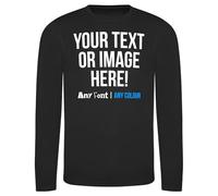 Custom Mens Long Sleeve Polyester T Shirt Personalised Any Text Image Logo Activwear Sports Performance Gym Workwear Long Sleeved Tee, M, Black