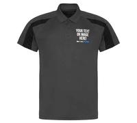 Custom Mens Performance Polo Shirt Polyester Active Workwear Football Top Him Any Text Image Personalised Printed Comapny Logo Photo Staff Uniform, XL, Charcoal/Black