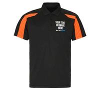 Custom Mens Performance Polo Shirt Polyester Active Workwear Football Top Him Any Text Image Personalised Printed Comapny Logo Photo Staff Uniform, M, Black/Orange