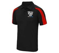 Custom Mens Performance Polo Shirt Polyester Active Workwear Football Top Him Any Text Image Personalised Printed Comapny Logo Photo Staff Uniform, L, Black/Red