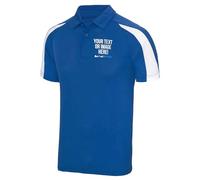 Custom Mens Performance Polo Shirt Polyester Active Workwear Football Top Him Any Text Image Personalised Printed Comapny Logo Photo Staff Uniform, L, Royal/White