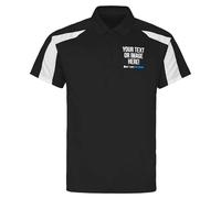 Custom Mens Performance Polo Shirt Polyester Active Workwear Football Top Him Any Text Image Personalised Printed Comapny Logo Photo Staff Uniform, L, Black/White
