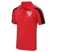 Custom Mens Performance Polo Shirt Polyester Active Workwear Football Top Him Any Text Image Personalised Printed Comapny Logo Photo Staff Uniform, XL, Red/Black