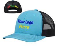 Custom Mesh Back Trucker Hat with Personalized Logo Text Front & Back for Men Women- Customize Your Own Unique Baseball Hat! Light Blue/Black